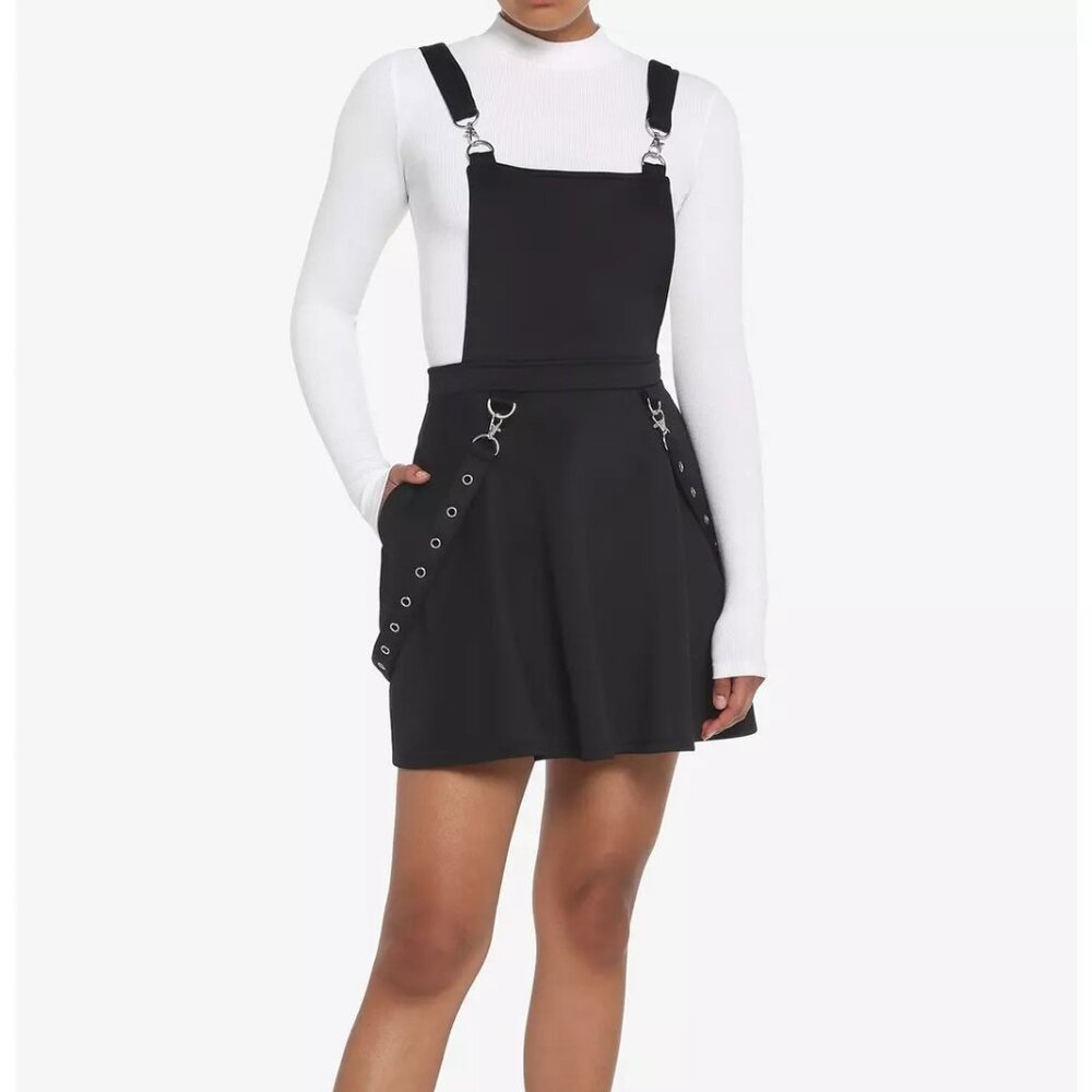 Hot Topic Black Grommet Suspender Skirtall
